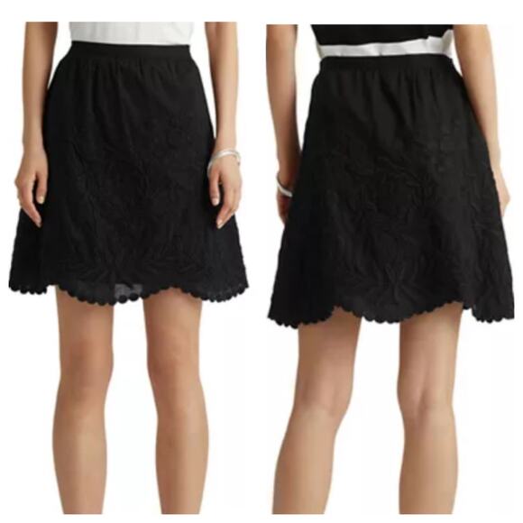 Ralph Lauren Black Label A Line Black Mini Skirt 10 Embroidered Voile NEW NWT - Picture 1 of 14